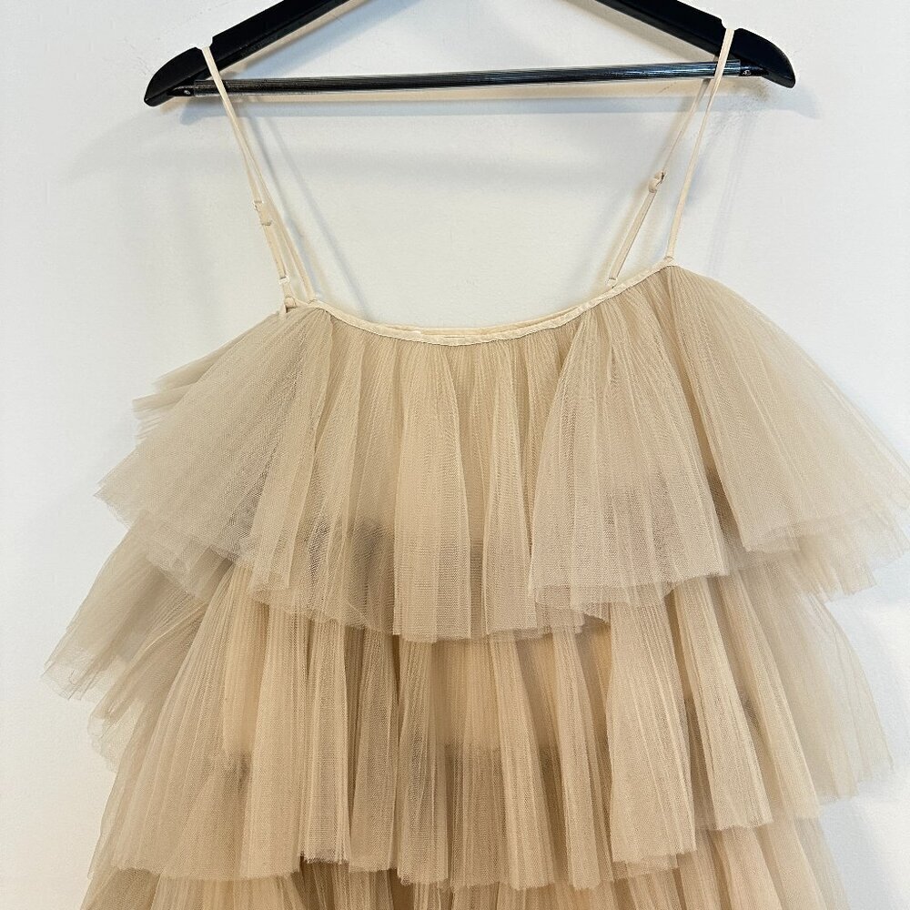 MAEVE by Anthropologie Tiered Tulle Mini Dress in Taupe Size Large - Picture 5 of 14